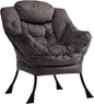 HollyHOME Modern Fabric Large Lazy Chair, Accent Oversized Comfy Reading Chair, Thick Padded Cozy Lounge Chair with Armrest, Steel Frame Leisure Sofa Chair for Living Room, Bedroom, Dorm, Coffee Grey