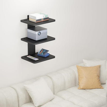 WALI Projector Mount Floating TV Shelf, Holds Up to 22lbs, Wooden Floating Shelf for Under TV for DVD Players, Cable Boxes, Routers, Game Consoles, PlayStation Accessories (CS303NB), 3 Shelves