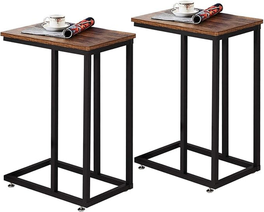 VECELO C Shaped End Side Table for Sofa Couch and Bed Snack TV Tray for Living Room Bedroom,Grey, 1 Set