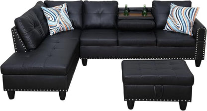 L Shaped Sectional Couch with Cup Holders, 97" Sectional Sofa for Living Room Modular Couches with Otttoman for Bedroom, Apartments