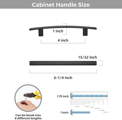 10 Pack Cabinet Handles 4" Hole Center - Curved Cabinet Pulls Black Drawer Pulls for Kitchen Cupboard Solid Hardware for Dresser Drawer Arch Hardware