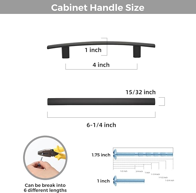 30 Pack Cabinet Handles 4" Hole Center - Curved Cabinet Pulls Black Drawer Pulls for Kitchen Cupboard Solid Hardware for Dresser Drawer Arch Hardware