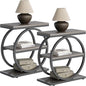 LITTLE TREE End Table Set 2, Side Table with 3 Tiers Shelves, Slim Sofa Side Table for Living Room, Tall Bedside Table Nightstand for Bedroom, Grey and Black
