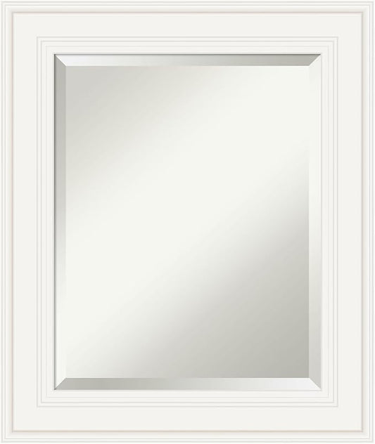 Amanti Art White Bathroom Mirror for Over Sink, 26x22 Ridge White Rectangle Vanity Mirror, Small Traditional Frame, Hangs Horizonally and Vertically, Bathroom Wall Decor, Beveled Edge from WI, USA
