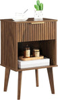 End Table, Fluted Night Stand, Modern Side Table, Bedside Table with 1 Drawer and 1 Open Compartment, Mid Century Nightstand, for Living Room, Bedroom, Study, Office, Walnut ETWA6201