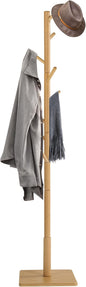 Yawinhe Coat Rack, Sturdy Wooden Coat Tree with 8 Hooks, 3 Adjustable Height for Bedroom, Hallway, Entrance, Office, 11.8 x 70.8 inches, Natural, 1-Pack, Square Base