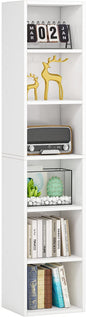 LITTLE TREE 70.9 Inch Tall Narrow Bookcase, Corner Bookshelf 6 Tier Cube Display Shelf Storage Organizer for Small Space, White
