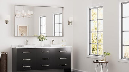 Keonjinn 60 x 36 in Brushed Nickel Bathroom Mirror, Rectangular Metal Framed Wall Vanity Mirror for Over Sink Square Corner Aluminum Alloy Modern Decorative Rectangle Mirror(Horizontal/Vertical)