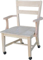 IC International Concepts Dining Chair with Casters, 225lbs wt Capacity, Solid Real Wood, Sturdy Parawood, 24.4"W x 22"D x 35"H, DIY, Paint/Stain Ready, Unfinished