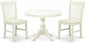 East West Furniture HBNF3-LWH-W 3 Piece Dining Room Furniture Set Contains a Round Kitchen Table with Pedestal and 2 Dining Chairs, 42x42 Inch, Linen White