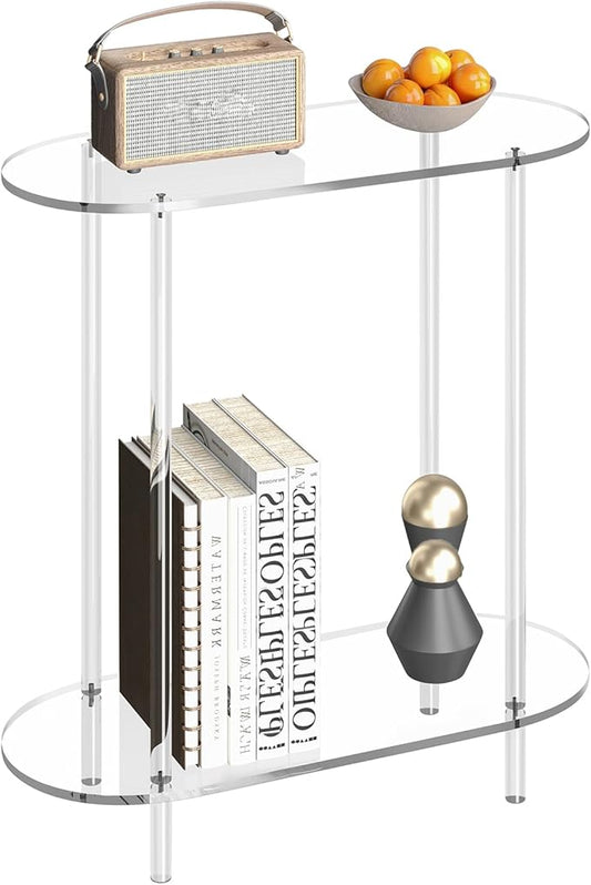 Acrylic Console Table, 2-Tier Oval Frame Sofa Table, 29.53" Small Modern Entryway Table for Living Room, Hallway, Office, Foyer, Easy Assembly (Clear)