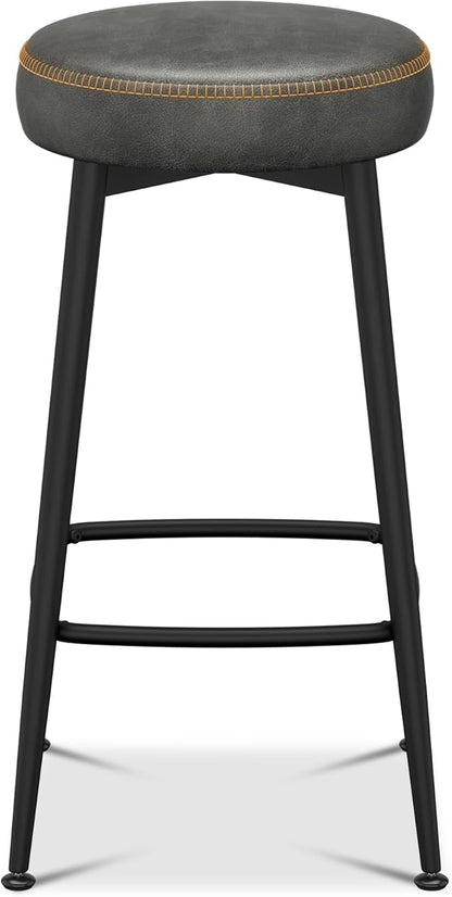 Counter Height Bar Stools, 26" H Backless Bar Stools Set of 6, Upholstered Faux Leather Kitchen Counter Stools, Mid Century Modern, Kitchen Island Home Bar, Pub, Black Grey