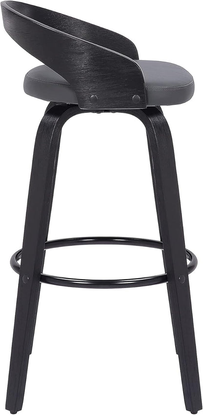 Armen Living Sonia 26" Counter Height Swivel Gray Faux Leather and Black Wood Bar Stool - Set of 4