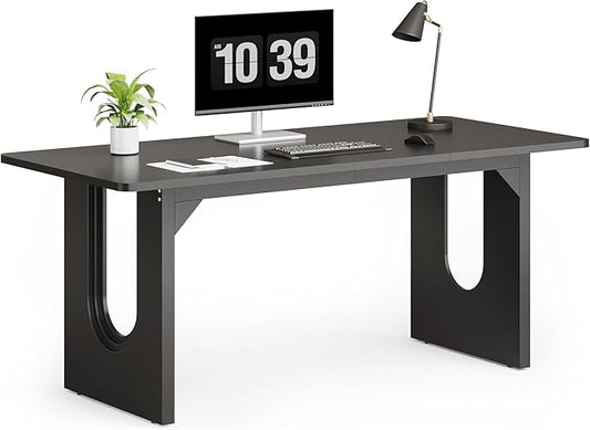 LITTLE TREE 70.8-Inch Home Office Desk, White Computer Desk with Storage, Study Writing Work Desk for Home Office, Spacious Modern Simple Desk, Black