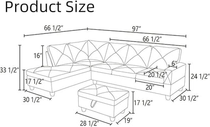 Modular Leather Sectional Couch, L Shaped Couch with Storage, Convertible Sofa with Ottomans, Modern Sectional Sofa for Living Room and Office, Ginger