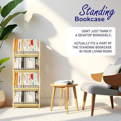 2 Pack Desktop Bookshelf, Stackable Book Organizer with Handle, Storage Rack for CD/Magazine/File Folder, Portable Small Bookshelf for Study, Living Room, Kid's Room, No Nails, Small Size