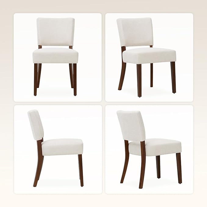 COLAMY Mid Century Modern Dining Chairs Set of 2, Upholstered Kitchen Chairs with Back, Farmhouse Fabric Side Dining Room Chairs with Wood Legs for Dining Room Kitchen Restaurant, Beige