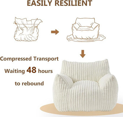 Giant Bean Bag Chairs for Adults Teens, Large Bean Bag Sofa Chairs with Filling Comfy Fuzzy BeanBag Chair with Armrests for Bedroom Living Room Reading