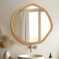 ULIKE Round Wood Mirror, 30 Inch Asymmetrical Circle Vanity Mirror with Wood Frame, Rustic Decorative Wall Mount for Bathroom Bedroom Living Room Entryway