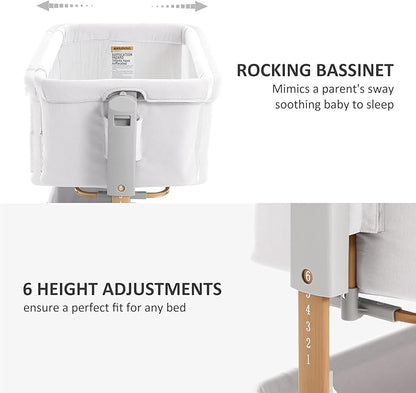 3 in 1 Baby Bassinet, Rocking Bassinet, Bedside Bassinet, 6-Height Adjustable, Bassinet Bedside Sleeper, Bedside Bassient for Baby with Comfy Mattress, Breathable Mesh, Large Storage Basket