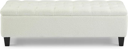 Christopher Knight Home Ottilie Boucle Fabric Storage Ottoman Bench, Wooden Rectangular Ottoman with Storage, Bedroom End of Bed Foot Stool, Entryway Ottoman Footrest, Living Room Extra Seat, Beige