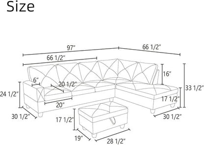 NAYSAYE L Shaped Couch, Leather Modular Sectional Couch with Ottoman Storage, Modern Lounge Sofa Convertible Sectional Couches for Living Room, Apartment, Red