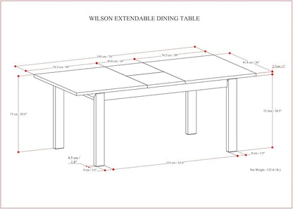 SIMPLIHOME Wilson Extendable Dining Table, Solid Wood Walnut Veneer, 60-76 x 36 inches, Transitional-Style Rectangular Expandable Kitchen Table for up to 6+ People