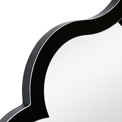 Empire Art Direct Curved Scalloped Wall Mirror on Black Matte Frame with Washed White Edges, Living Room, Bedroom & Office, 24" x 40" x 1"