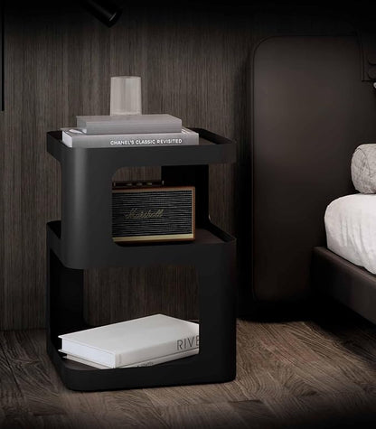 XIV Side Table, Small End Table, Modern Nightstand, Accent Bedside Table, 3 Tier Night Stands, Metal Bed Side Table for Living Room Bedroom Outdoor Entryway, No Assembly Required (Black, Square)
