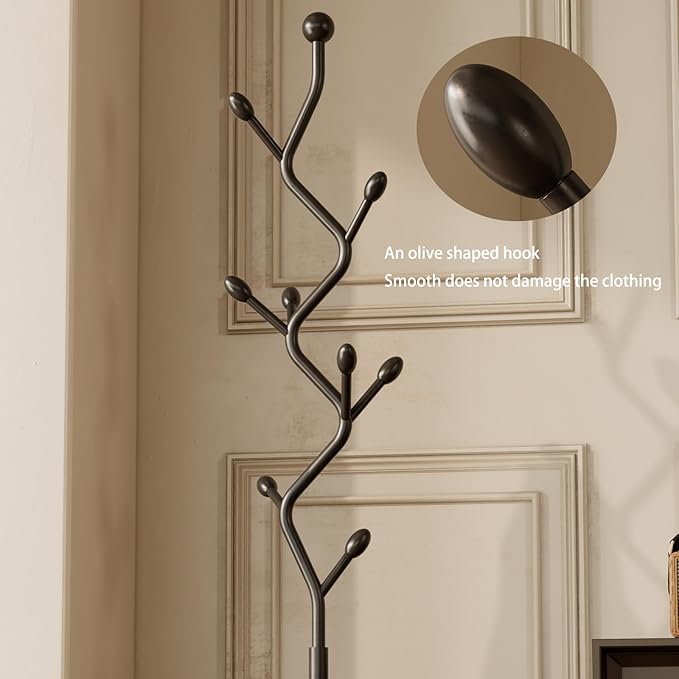 Tree-shaped coat rack stand,Metal coat tree with 8 Hooks and sturdy cast iron base,Heavy Duty coat rack freestanding coat hanger stand for Clothes Hats Scarfs Purses (black)