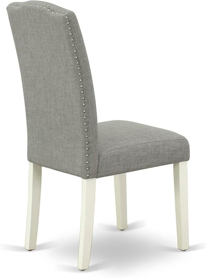 East West Furniture V027EN206-6 6 Piece Kitchen Table Set Contains a Rectangle Dining Table with V-Legs and 4 Dark Shitake Linen Fabric Parson Chairs with a Bench, 40x72 Inch, Multi-Color