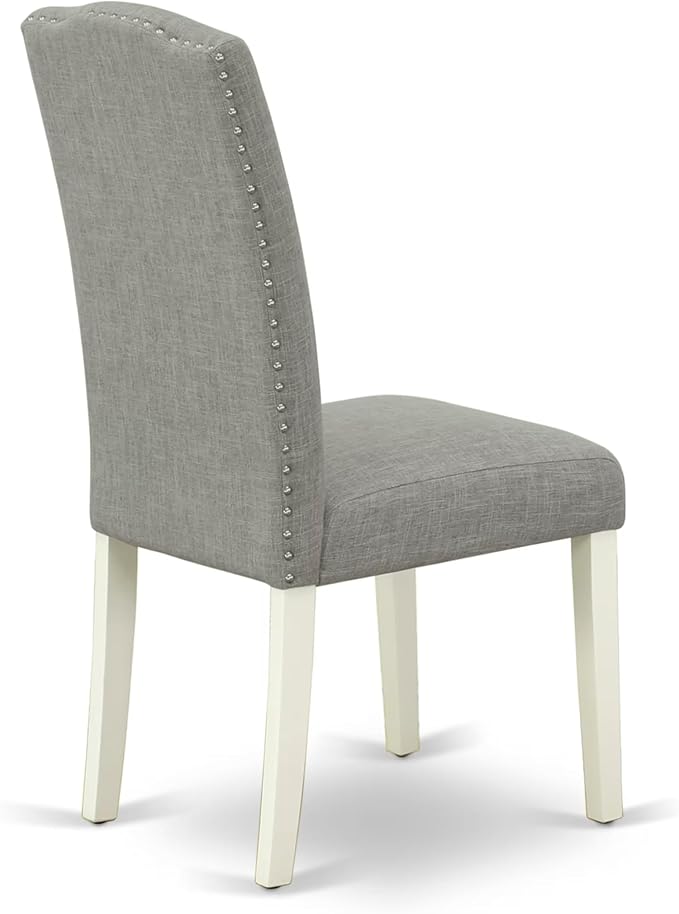 East West Furniture V077EN206-9 9 Piece Modern Dining Table Set Includes a Rectangle Wooden Table with V-Legs and 8 Dark Shitake Linen Fabric Parsons Dining Chairs, 40x72 Inch, Multi-Color
