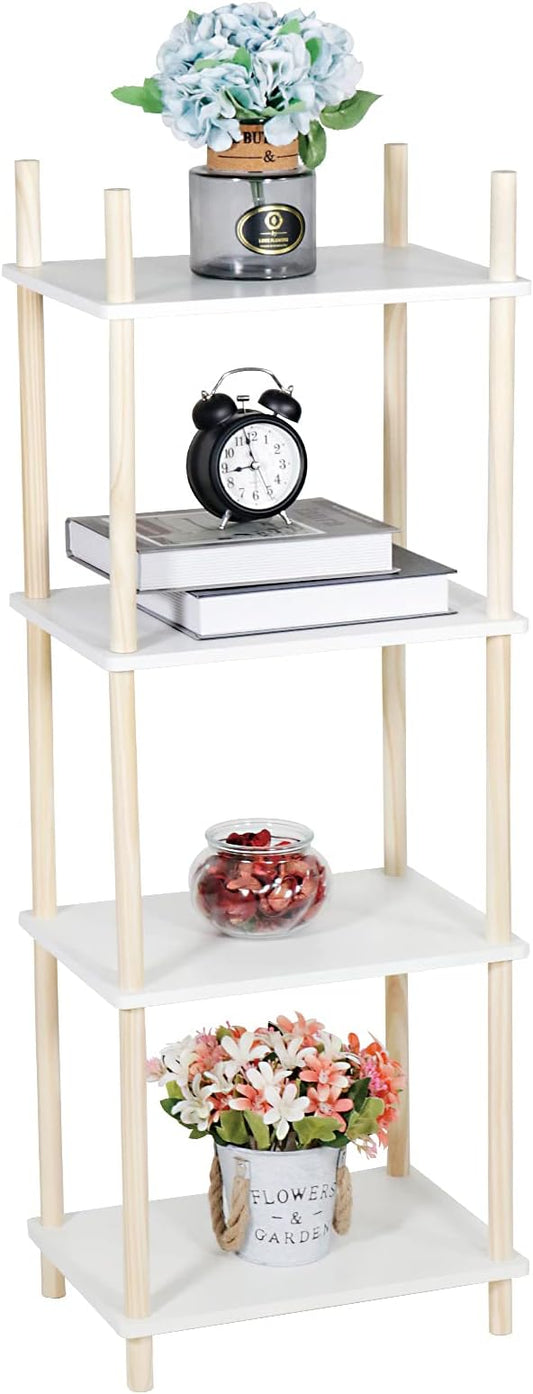 LITA Modern Wood Side Table, Accent End Table Plant Night Stand with Magazine Storage for Bedroom, Living Room, Bathroom, White, 4- Tier