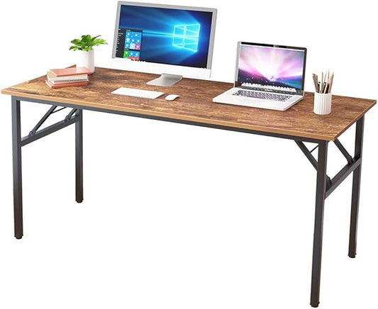 SDHYL 62 inches No Assembly Foldable Computer Desk for Home Office Workstation, Study and Writing, Rustic Brown