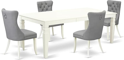 East West Furniture LGDA5-LWH-27 5 Piece Dining Room Set Contains a Rectangle Kitchen Table with Butterfly Leaf and 4 Polyester Fabric Upholstered Parson Chairs, 42x84 Inch, linen white
