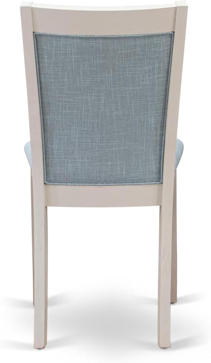 East West Furniture V097MZ015-9 9 Piece Modern Dining Table Set Includes a Rectangle Wooden Table with V-Legs and 8 Baby Blue Linen Fabric Parsons Dining Chairs, 40x72 Inch, Multi-Color