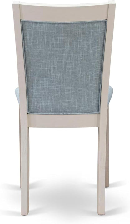 East West Furniture V097MZ015-9 9 Piece Modern Dining Table Set Includes a Rectangle Wooden Table with V-Legs and 8 Baby Blue Linen Fabric Parsons Dining Chairs, 40x72 Inch, Multi-Color