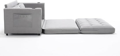 ERYE Modern Upholstered Loveseat Sofa Foldable Convertible Floor Sofabed W/Cupholders and Pockets, 3 Fold Tufted Futon Lounge Sofa with Pull Out Sleeper Couch Bed for Living Room Bedroom Studio