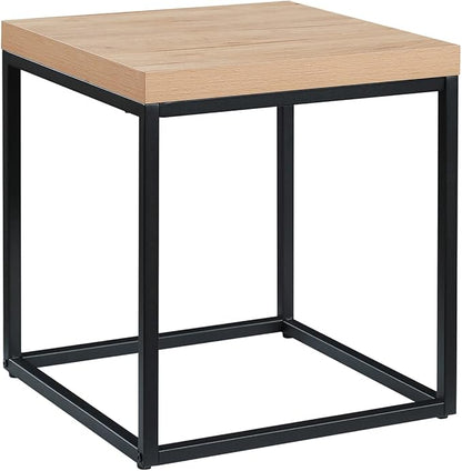 CENSI 18-Inch Natural Oak Accent End Table/Side Table for Living Room, Modern Industrial, Square, Metal and Wood (White Oak)