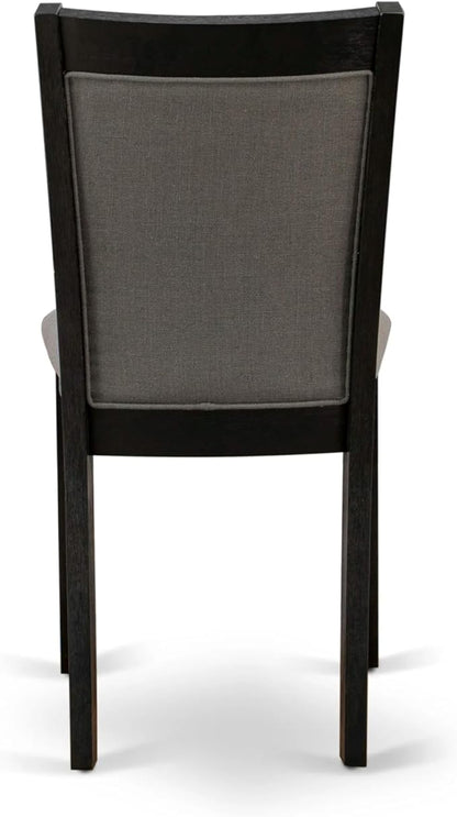 X02MZ-2C6-50 - 6-pc Dining Table Set a Kitchen Table with a coffee Table and 2 wooden Benches and 2 Dark Gotham Grey Linen Fabric Chairs, 39x120 Inch, Wire Brushed Black
