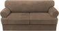 H.VERSAILTEX Sofa Cover 3 Piece T Cushion Sofa Slipcovers Thick Velvet Couch Cover Stretch T Cushion Sofa Covers for 2 Cushion Couch with 2 Individual T Cushion Covers, Mocha