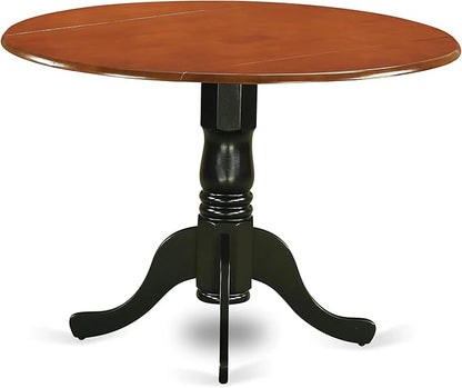 East West Furniture DLPF5-BCH-C 5 Piece Kitchen Table & Chairs Set Includes a Round Dining Room Table with Dropleaf and 4 Linen Fabric Upholstered Chairs, 42x42 Inch, Black & Cherry