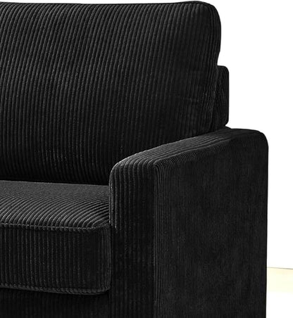 Reversible Sleeper Sofa Bed with Comfortable Memory Foam Mattress, Convertible Corduroy Full Size Pull Out Couch for Living Room, Space Saving Furniture, 70" Wide, Rectangular Arms, Black