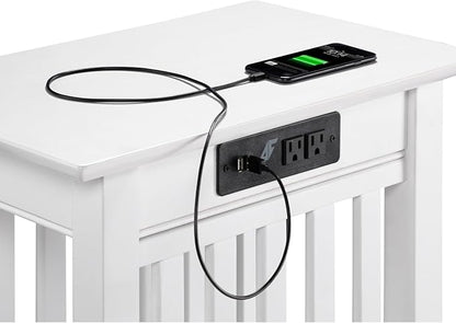AFI, Mission Chair Side Table with Charging Station, White
