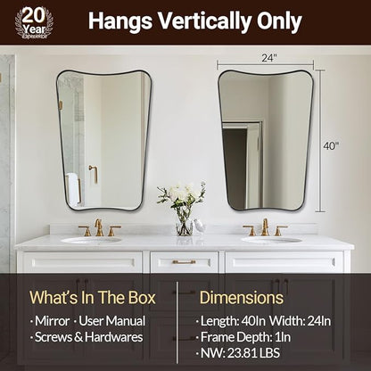 ANDY STAR Matte Black Mirror, 24x40 Inch Bathroom Vanity Mirror, Asymmetrical Mirror in Premium Stainless Steel Frame, Deep 1’’, Butterfly Shaped Decorative for Bathroom, Powder Room, Entryway