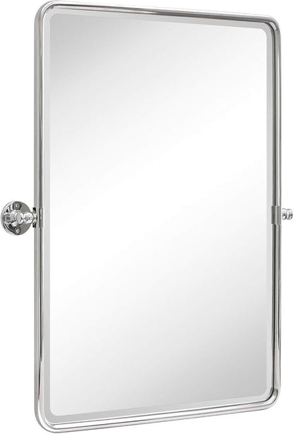 TEHOME 20x30'' Chrome Pivot Mirror Rectangle Bathroom Vanity Mirror Chrome Rounded Corner Metal Framed Tilting Beveled Vanity Wall Mirrors