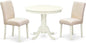 East West Furniture ANAB3-LWH-02 3 Piece Dinette Set for Small Spaces Contains a Round Kitchen Table with Pedestal and 2 Light Beige Linen Fabric Parson Chairs, 36x36 Inch, Linen White