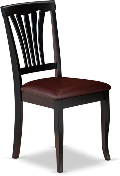 East West Furniture ANAV3-BLK-LC 3 Piece Dining Room Furniture Set Contains a Round Kitchen Table with Pedestal and 2 Faux Leather Upholstered Dining Chairs, 36x36 Inch, Black & Cherry
