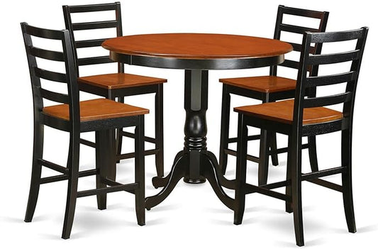 East West Furniture TRFA5-BLK-W 5 Piece Counter Height Pub Set Includes a Round Dining Room Table and 4 Kitchen Chairs, 42x42 Inch, Black & Cherry