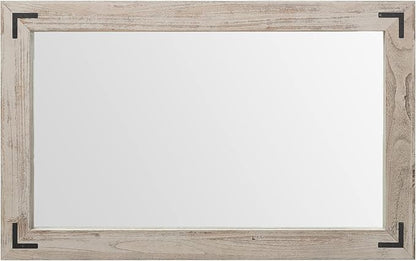 YOSHOOT Rustic Wooden Framed Wall Mirror, Natural Wood Bathroom Vanity Mirror for Farmhouse Decor, Vertical or Horizontal Hanging, 53" x 28", Grey